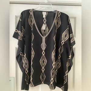 Chicos brown black  print caftan. NWT. Size S/M. Rhinestone neck trim.
